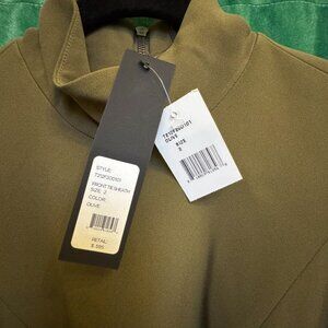 Toccin NY Tie Waist Mock Neck Sheath Dress Full Back Zipper Size 2 Olive